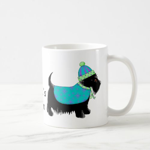 Black Scottie Terrier Dog Turquoise Name Custom Coffee Mug
