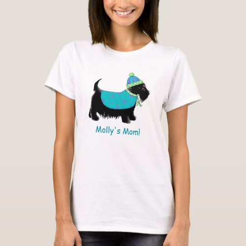Black Scottie Terrier Dog Turquoise Name Custom T_Shirt