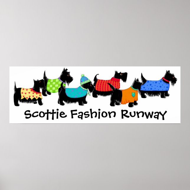 Black Scottie Terrier Dogs Fashion Runway Art Poster (Front)