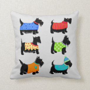 Black Scottie Terrier Dogs Gray or Grey Decorative Throw Pillow