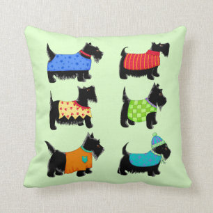 Black Scottie Terrier Dogs Green Decorative Throw Pillow