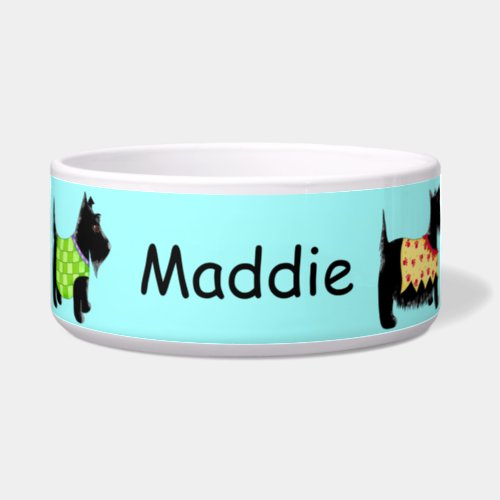Black Scottie Terrier Dogs Name Personalized Blue Bowl