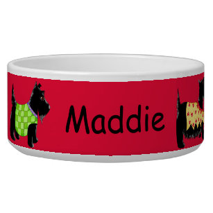 Black Scottie Terrier Dogs Name Personalized Red Bowl
