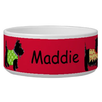 Black Scottie Terrier Dogs Name Personalized Red Bowl by phyllisdobbs at Zazzle