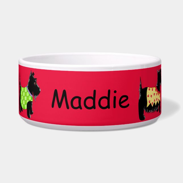Black Scottie Terrier Dogs Name Personalized Red Bowl (Front)