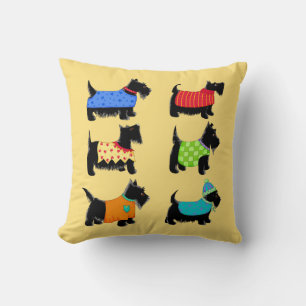 Black Scottie Terrier Dogs Yellow Decorative Throw Pillow