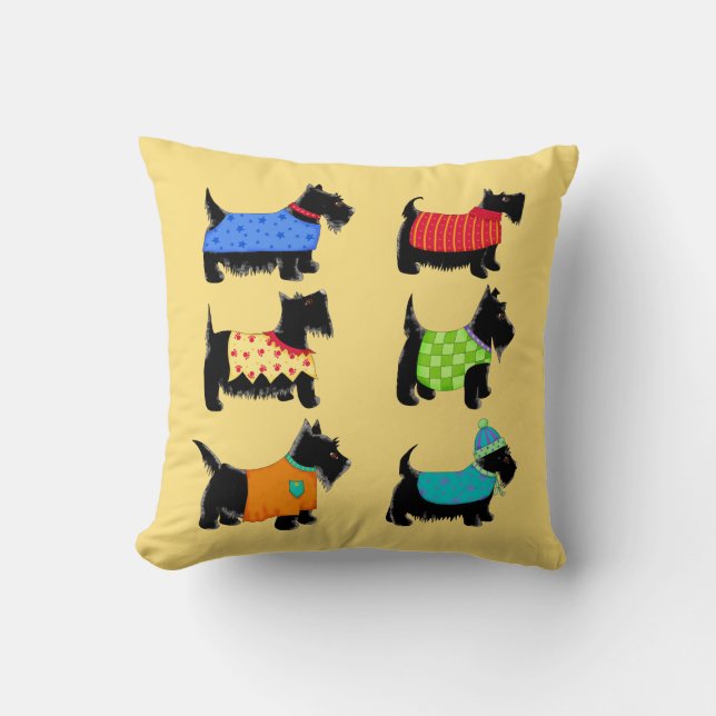 Black Scottie Terrier Dogs Yellow Decorative Throw Pillow (Front)