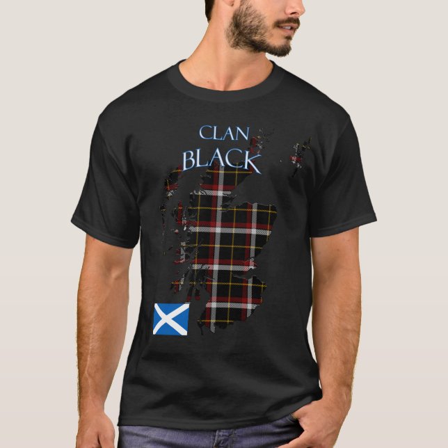 Black Scottish Clan Tartan Scotland T-Shirt (Front)