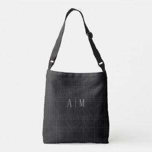 Black Scottish Tartan Custom Initial Monogram Crossbody Bag