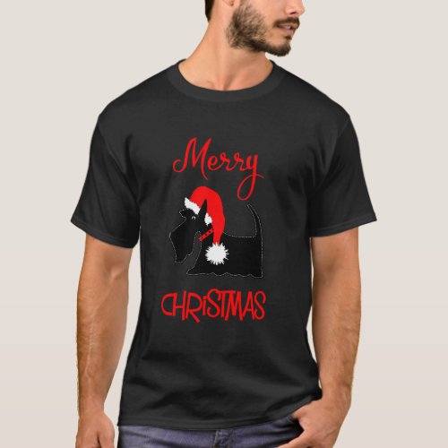 Black Scottish Terrier Dog Cute Merry Christmas T_Shirt