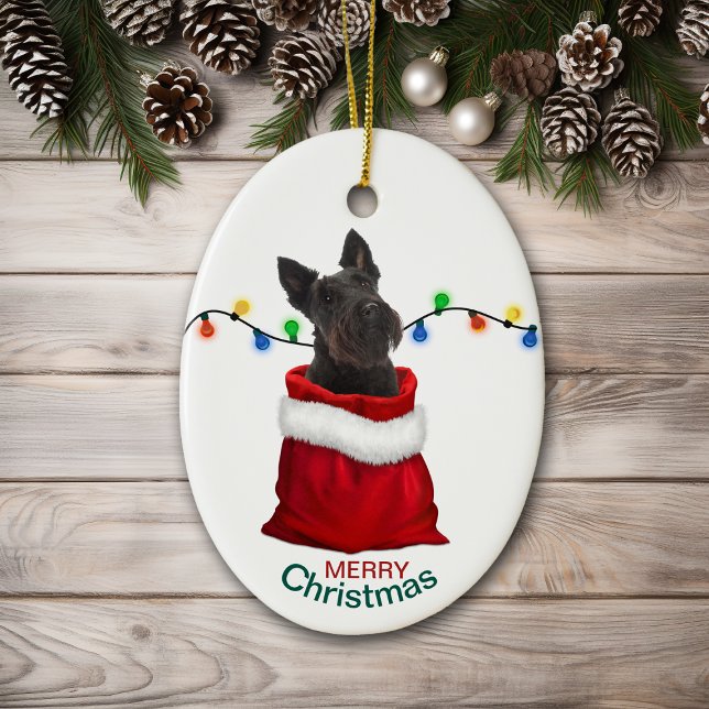 Black Scottish Terrier Dog Holiday Gift Bag Ceramic Ornament (Creator Uploaded)