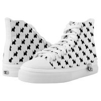 Black Scottish Terrier Dog Pattern on White High-Top Sneakers