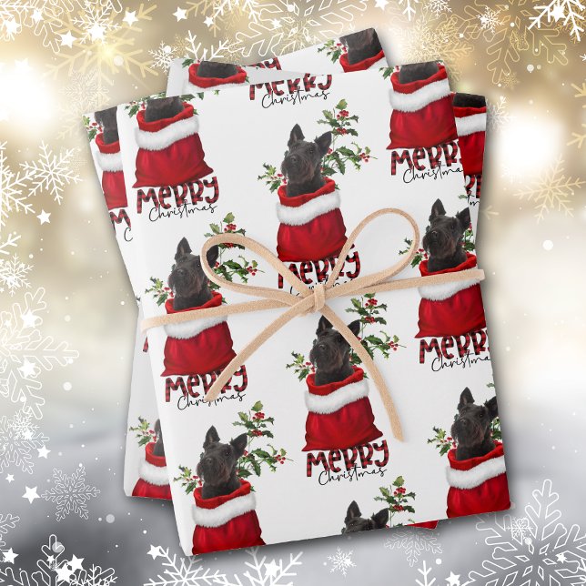 Black Scottish Terrier in Holiday Gift Bag  Wrapping Paper Sheets (Creator Uploaded)
