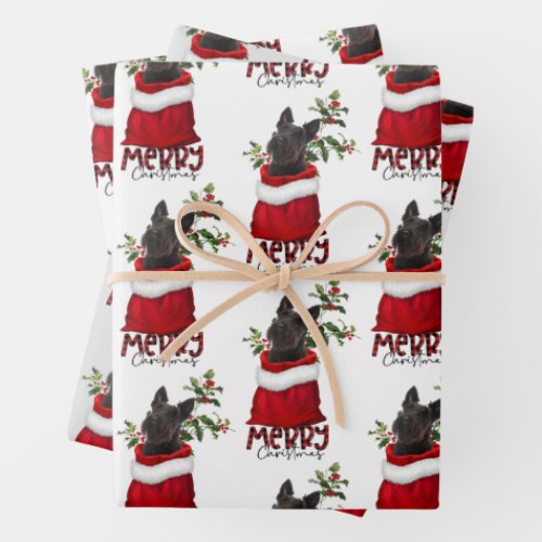 Black Scottish Terrier in Holiday Gift Bag  Wrapping Paper Sheets