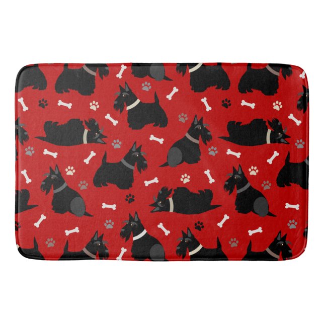 Black Scottish Terrier Paws and Bones Bath Mat (Front)