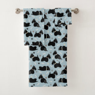 Black Scottish Terrier Paws and Bones Bath Towel Set