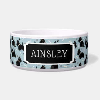 Black Scottish Terrier Paws and Bones Dog Bowl