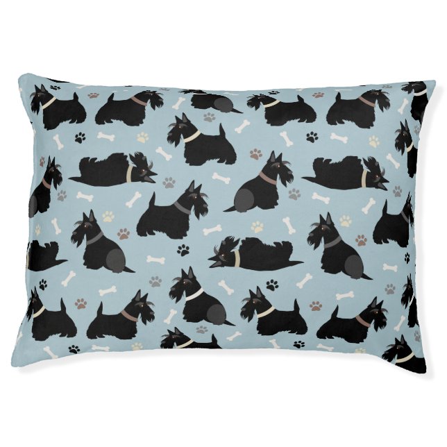 Black Scottish Terrier Paws and Bones Dog Pet Bed (Front)