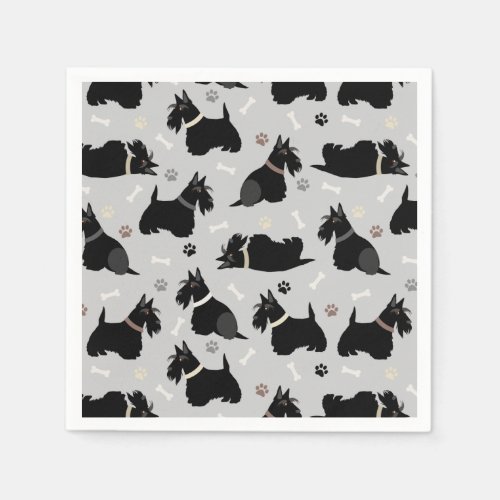 Black Scottish Terrier Paws and Bones Napkins