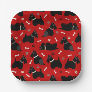 Black Scottish Terrier Paws and Bones Paper Plates