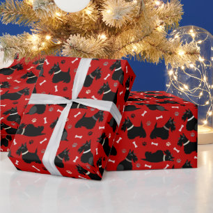 Black Scottish Terrier Paws and Bones Wrapping Paper