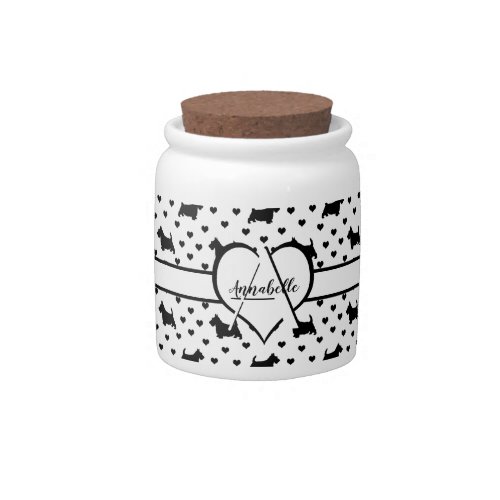 Black Scottish Terriers Scottie Dogs _ White Candy Jar