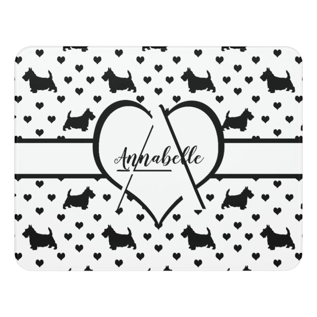 Black Scottish Terriers (Scottie Dogs) - White Door Sign (Contemporary Front)