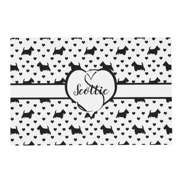 Black Scottish Terriers (Scottie Dogs) - White Placemat (Front)