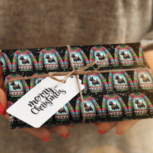 Black Scotty Dog Ugly Christmas Sweater Wrapping Paper