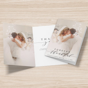 Black Script 2 Photo Forever Thankful Wedding Letterpress Thank You Card