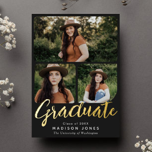 Black Script 4 Photos Graduation Party Invitation Foil Invitation