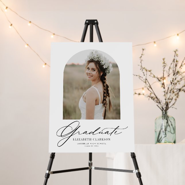 Black Script Arch Photo Graduation Party Welcome Foam Board (In Situ (Stand))