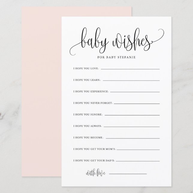 Black Script Baby Well Wishes Baby Shower Card (Front/Back)