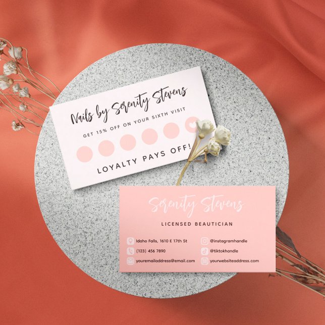 Black Script Blush Pink Beautician 6 Visits Loyalty Card (Creator Uploaded)