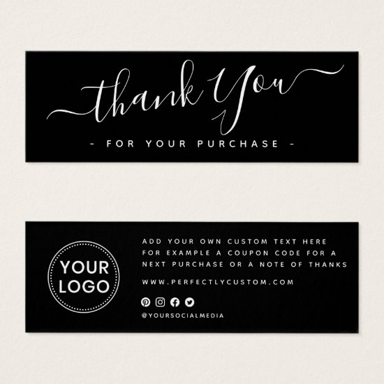Black script business logo thank you insert card