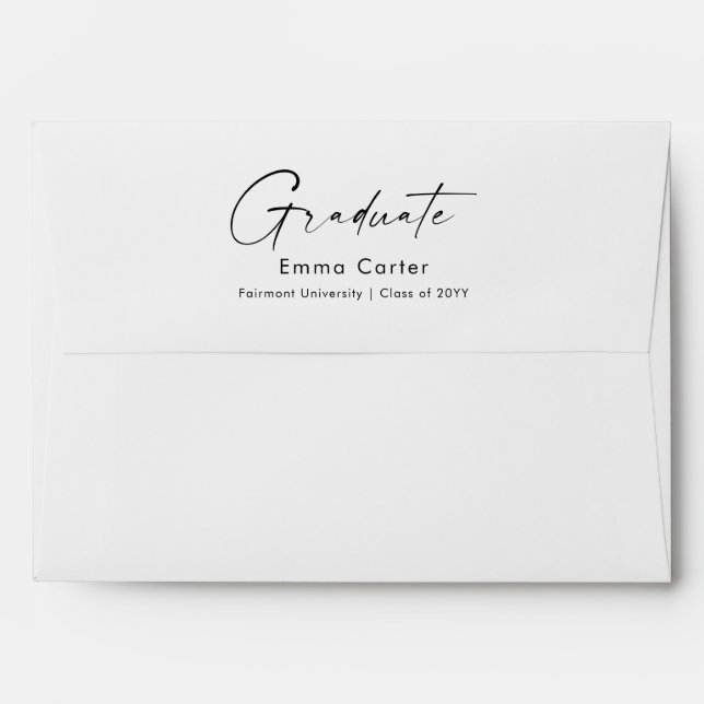 Black Script Calligraphy Return Address Graduation Envelope (Back (Top Flap))