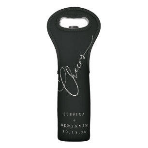 Black Script Cheers Personalized Couple Wedding Wine Bag