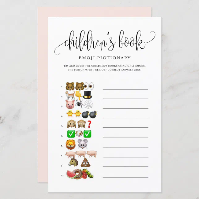 Black Script Children's Book Baby Shower Game Zazzle