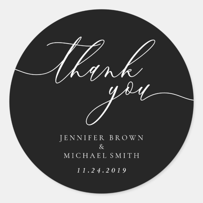 Black Script Clean Simple modernist thank you Classic Round Sticker