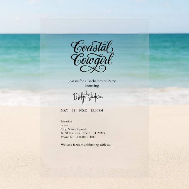 black script coastal cowgirl bachelorette party acrylic invitations (Creator Uploaded)