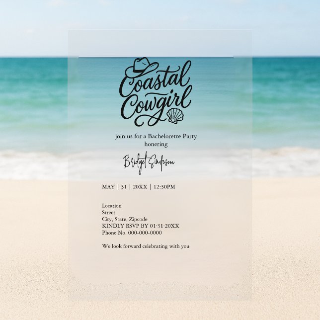 black script coastal cowgirl bachelorette party acrylic invitations (Creator Uploaded)