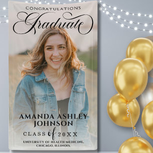 Black Script Congratulations Photo Graduation Banner