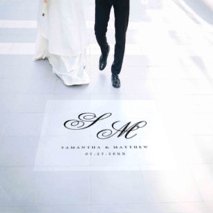 Black Script Couple Monogram Initials Wedding Floor Decals