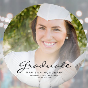 Black Script Custom Photo Graduation Party Balloon