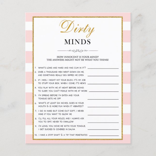 Black Script Dirty Mind Riddles Bridal Shower Game Flyer (Front)