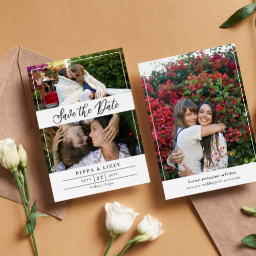 Black Script Double Sided Photos Save the Date