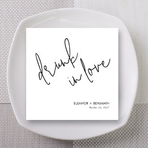 Black Script Drunk in Love Wedding Napkins