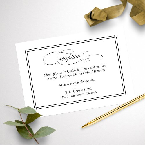 Black Script Elegant Wedding Reception Card