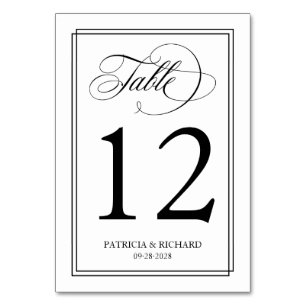 Black Script Elegant Wedding Table Number