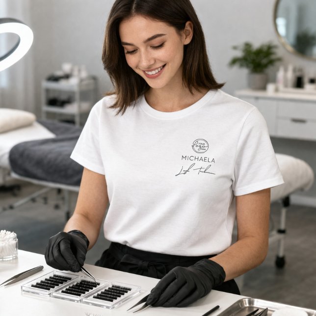 Black Script Employee Name Business Logo Lashes T-Shirt (Creator Uploaded)